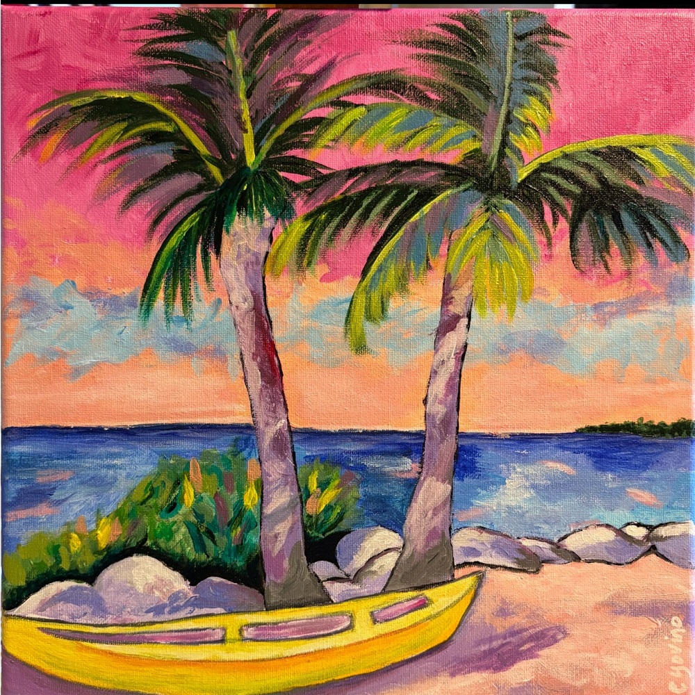 Sunset on the Water Canvas Painting 🏝️